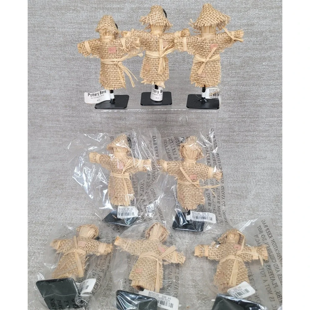 Pottery Barn Scarecrow Place Card Holders Set of 8 Fall Harvest Burlap NEW RARE